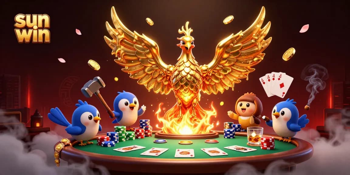 Engage in thrilling poker action with the sun win phoenix and golden coins.