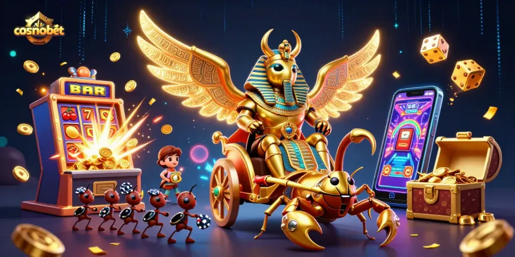 Engage in thrilling gameplay at cosmobet with a vibrant 3D casino scene showcasing adventure and excitement.