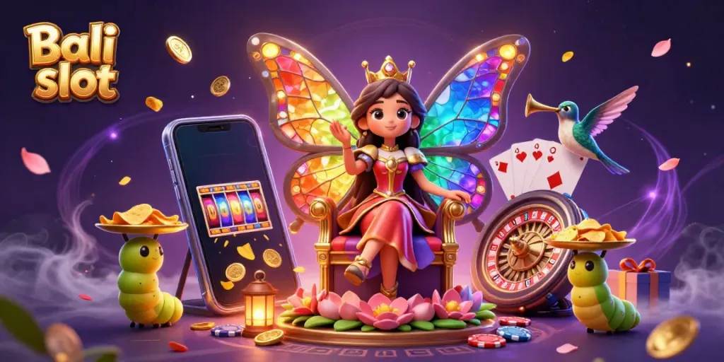 Engaging Bali slot illustration depicting vibrant gaming elements and characters in a mystical setting.