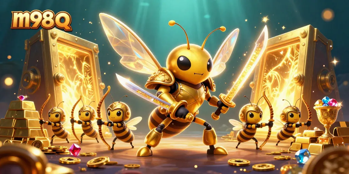 Engage with m98 q at an Asian online casino featuring vibrant characters and sparkling treasure.