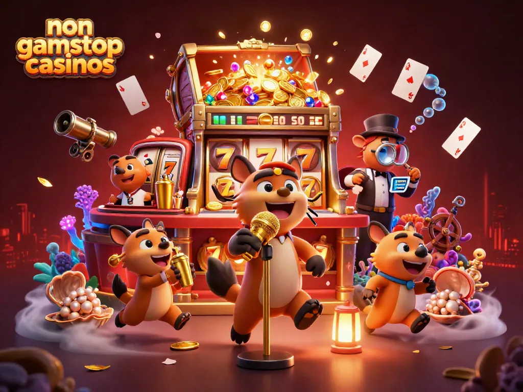 Experience non gamstop casinos with vibrant hyena characters in a lively casino scene