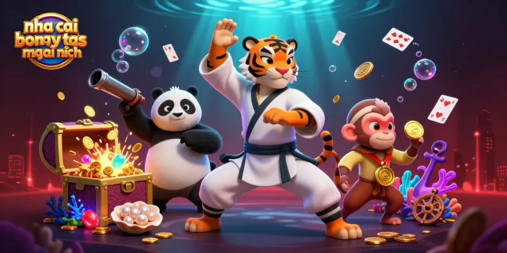 Engage with nha cai bong da uy tin mới nhất in this vibrant 3D illustration featuring playful casino characters.