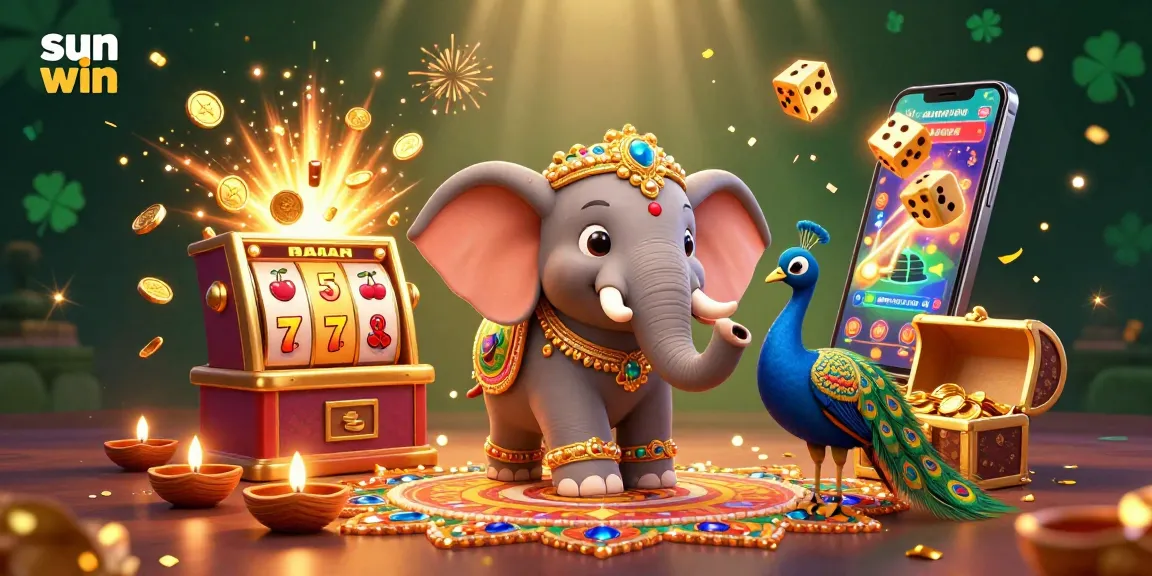 Experience the jackpot excitement with sun win as the vibrant scene showcases a festive atmosphere filled with casino elements.