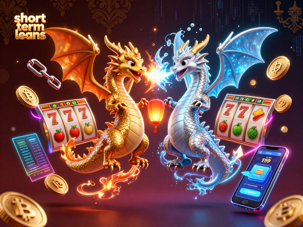 Bettors explore exciting short term loans options amidst dragons and vibrant casino elements.