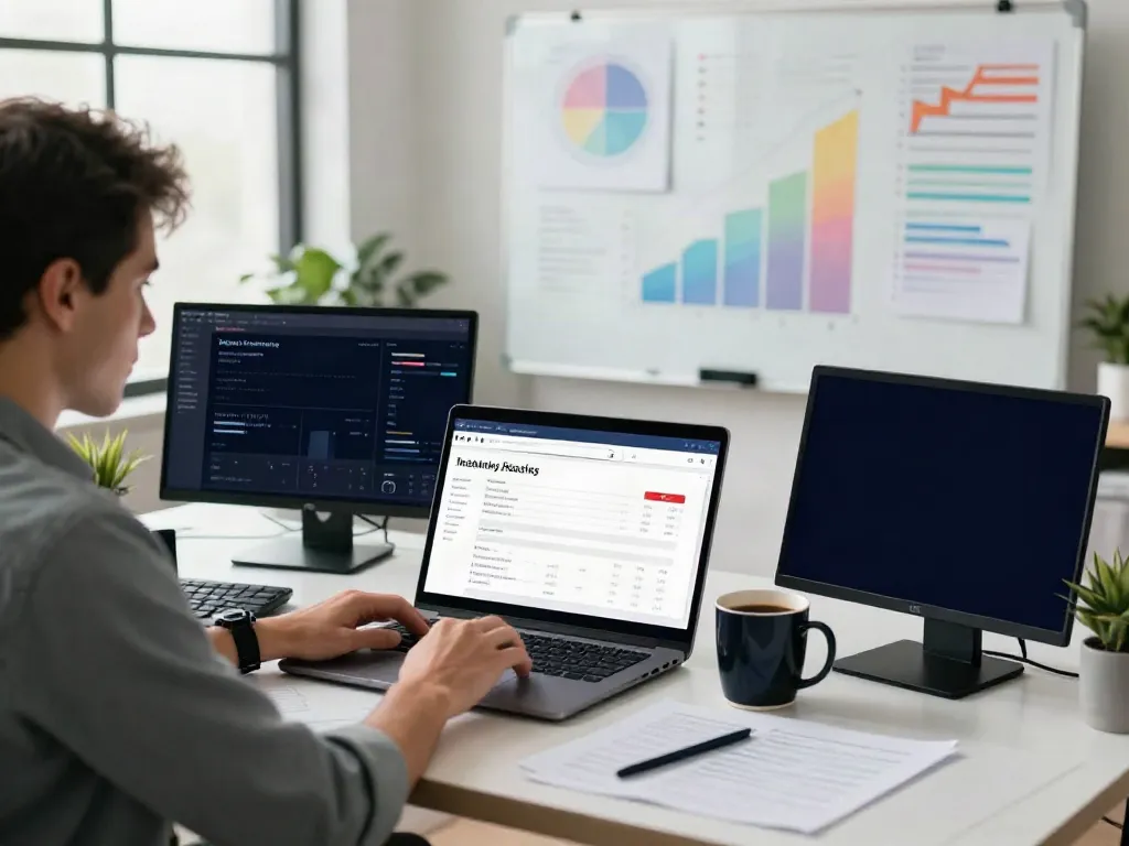 Digital marketing expert optimizing instant indexing strategies in a modern office.
