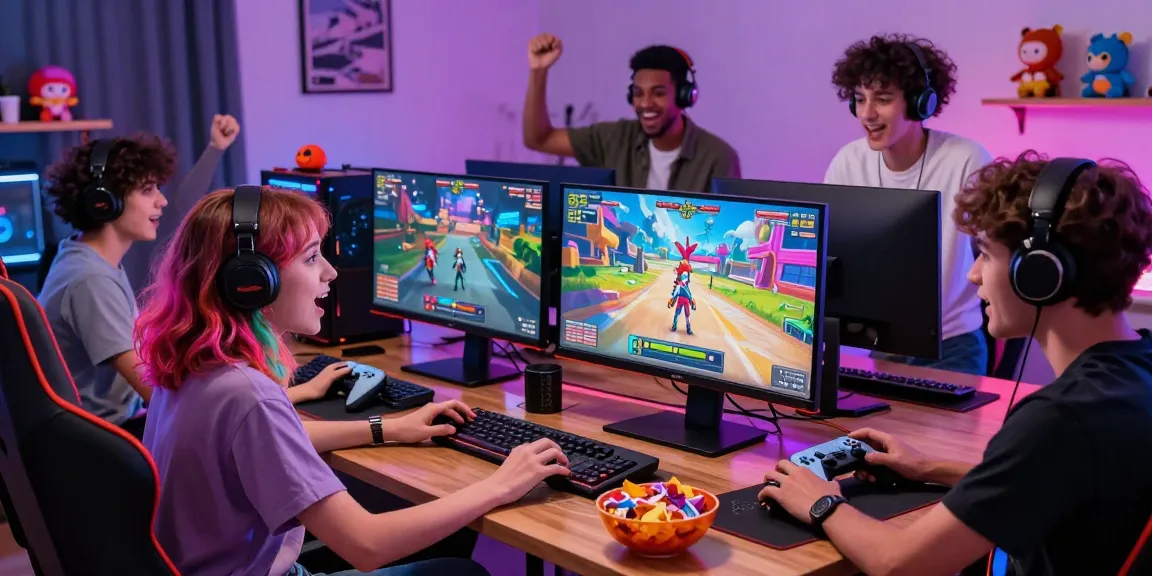 Friends enjoying a hentai game together in a vibrant gaming room.