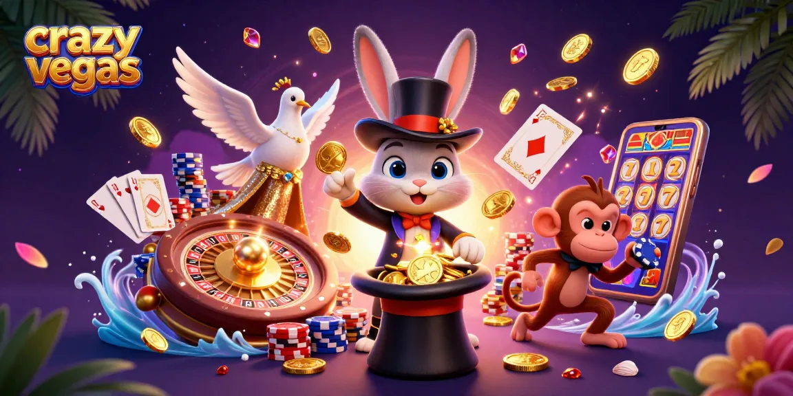 Experience the magic of crazyvegas as a magician pulls golden coins from a hat amidst casino excitement.