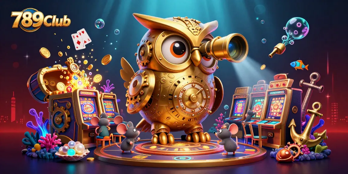 Experience excitement at 789Club with a 3D illustration of a bustling casino scene packed with fun elements.